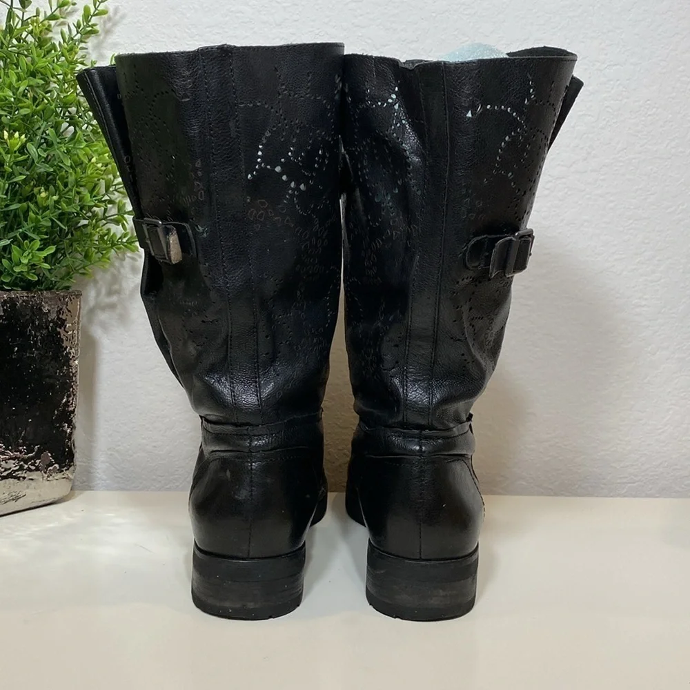 BACIO 61 Black Perforated Leather Prolisso Motorcycle Biker Boots‎ Size 8 - Picture 6 of 15